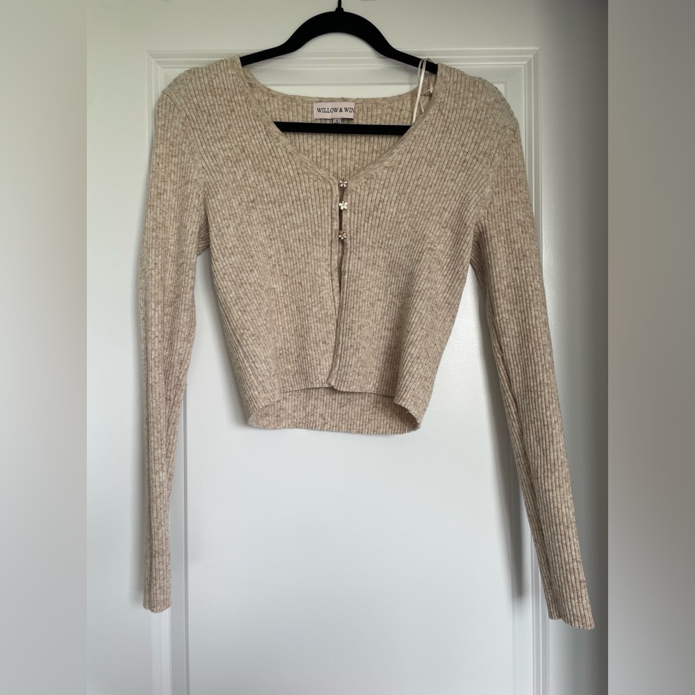 Beige Ribbed Knit Top